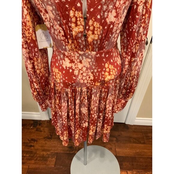 Free People Dark Orange W/ Multicolor Splatter Pattern Dress, Size Small - Picture 8 of 9